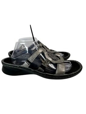 Naot Leather Sandals Metallic Gray Slide Comfort Walking Shoes Boho Floral 10